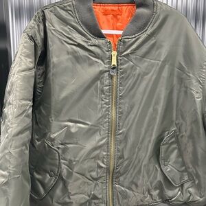 Olive Bomber Jacket with Orange Lining